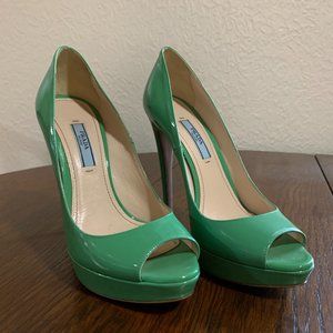 Prada Platform Peeptoe Pump Mint Green, Size 5.5